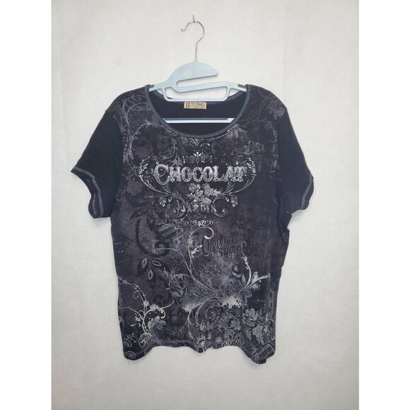Blue Canyon Chocolat Paris Plus Size Black Y2K Jeweled Graphic Baby Tee Shirt - Picture 1 of 6